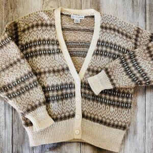 VTG Chrysantheme women's Fair Isle cardigan mohair nuetral colored size Med